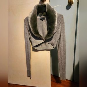 Express Design Studio gray faux fur trimmed crop top